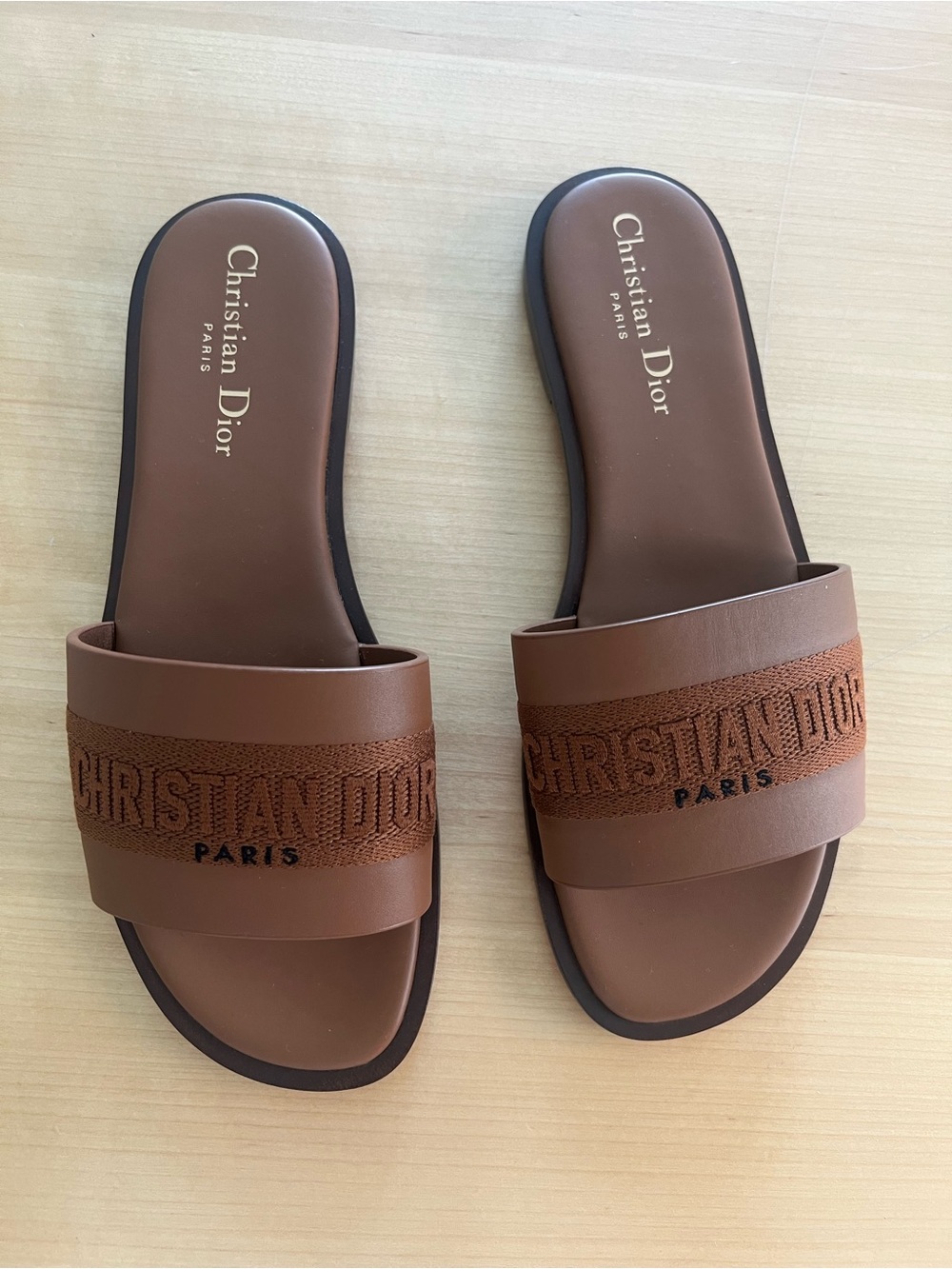 Christian Dior Dway Brown Logo Slide Sandals size 37